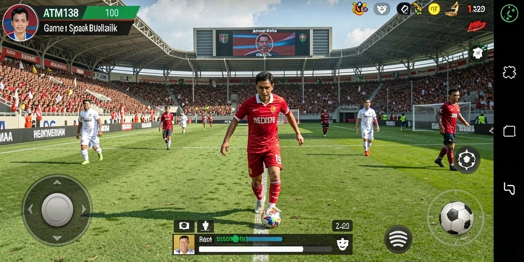 Gameplay seru ATM138 menampilkan pertandingan sepak bola yang dinamis.