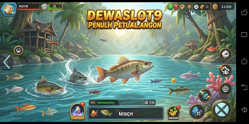 Tampilan gameplay <strong>DEWASLOT99</strong> saat memancing ikan di lautan.