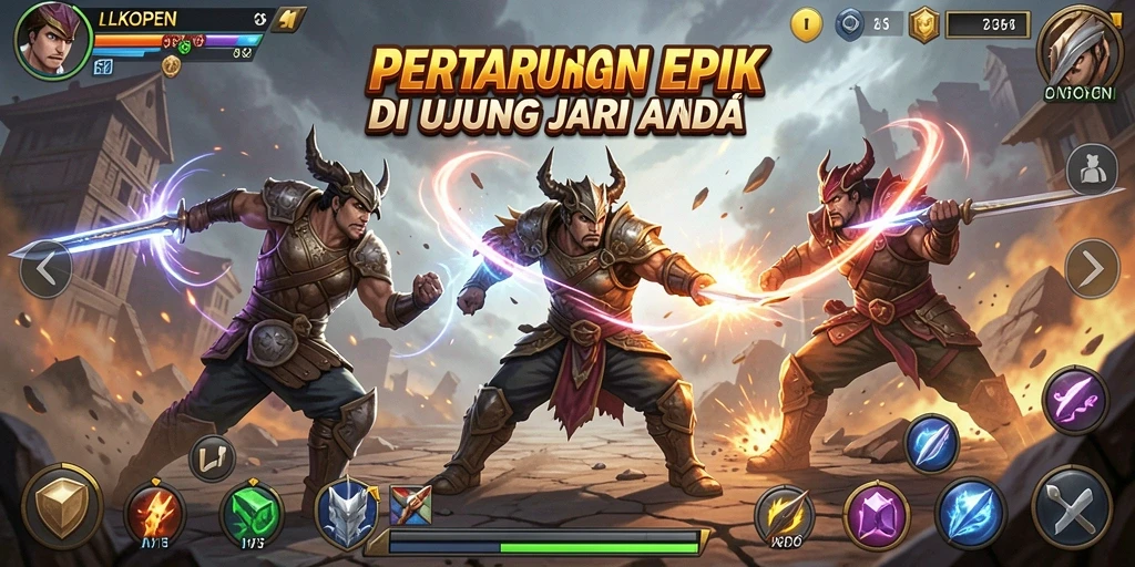 Tampilan gameplay LKOPEN yang penuh aksi dan strategi dalam pertarungan.