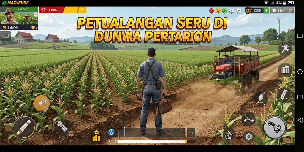 Tampilan gameplay menarik di MAXWIN88 dengan aktivitas bertani.