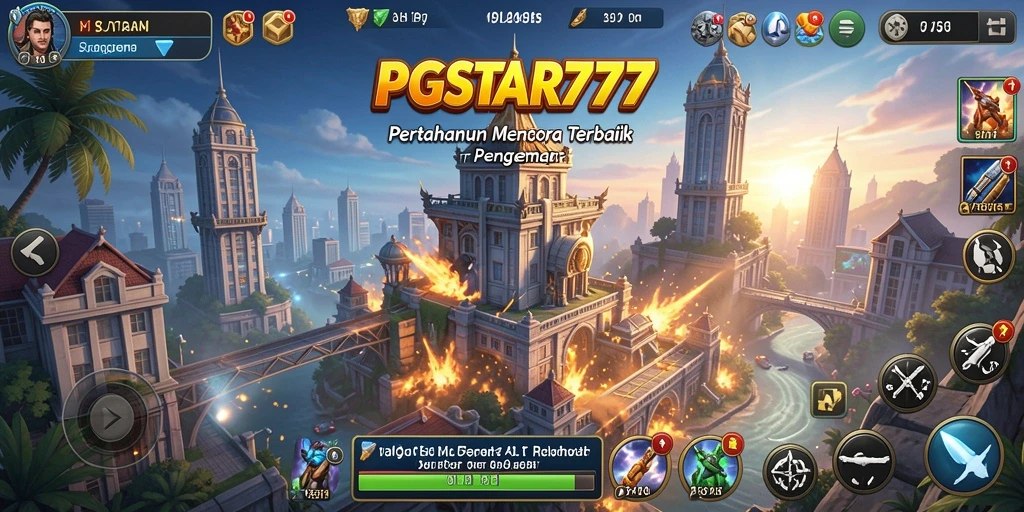 Screenshot gameplay PGSTAR777 menunjukkan aksi menara pertahanan melawan gelombang musuh.