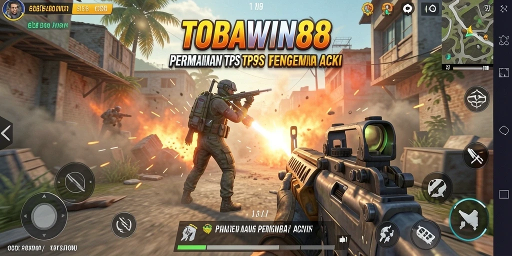 Tampilan gameplay seru dalam TOBAWIN88, aksi tembak-menembak mendebarkan.