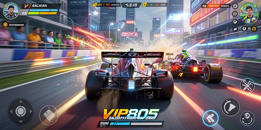 Screenshot gameplay VIP805 menunjukkan aksi balapan yang menegangkan.